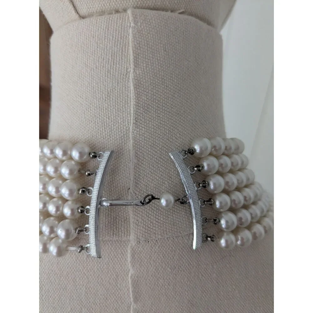Vintage 6 Strand Faux Pearl Necklace, Cascading, Made in Japan